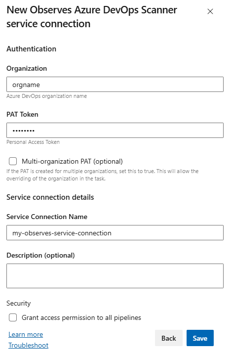 Create Service Connection - Details